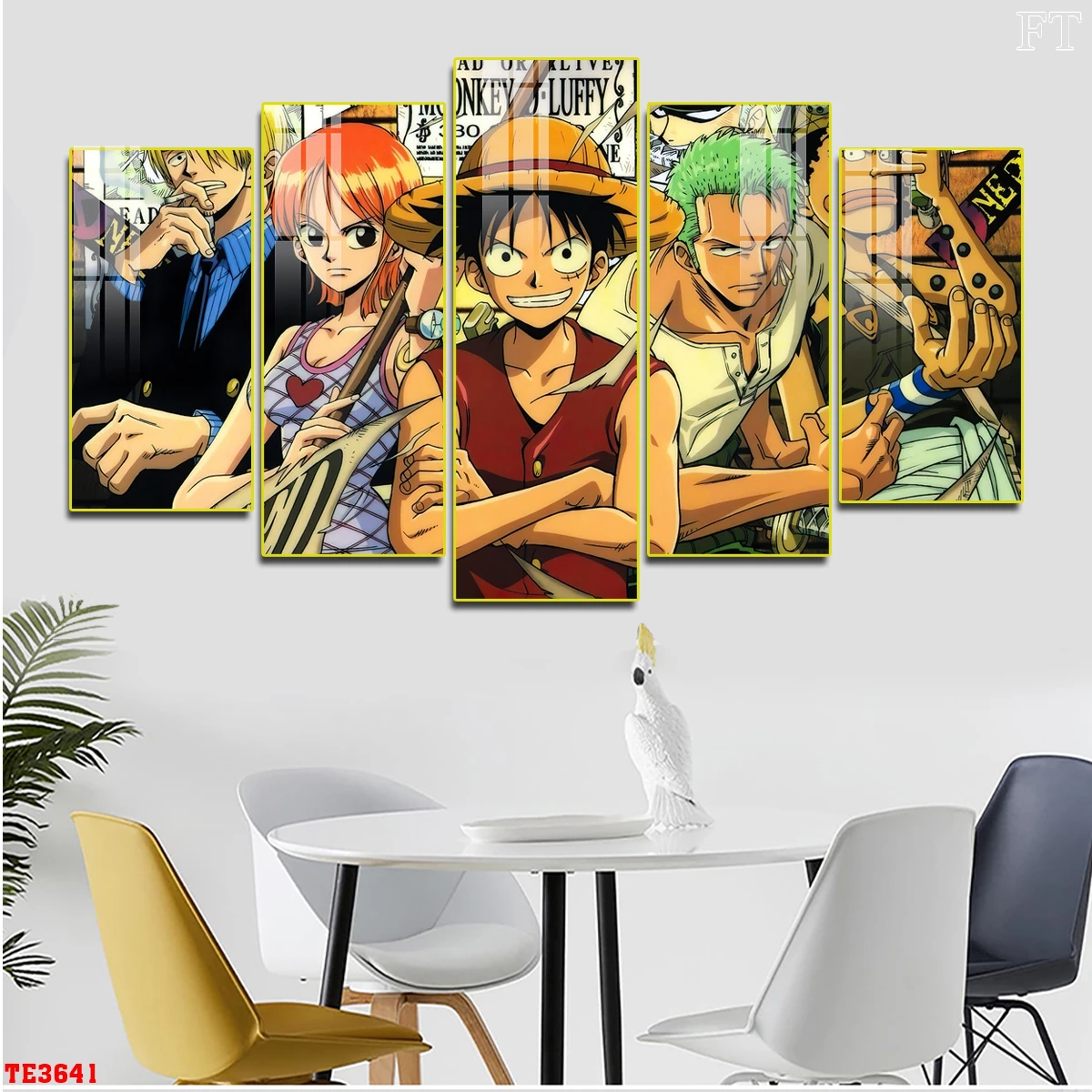 Tranh tráng gương One Piece Hải Dương bộ 5 tấm thuyền viên mũ rơm