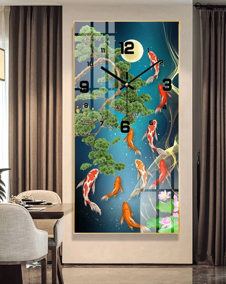 Tranh đồng hồ TP HCM treo tường cửu ngư quần hội