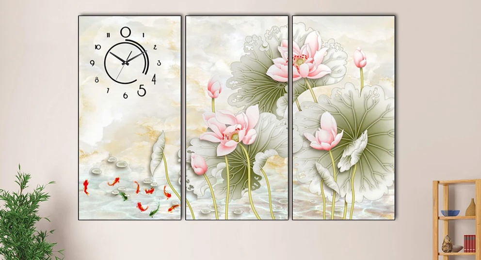 Tranh đồng hồ TP HCM treo tường cửu ngư quần hội