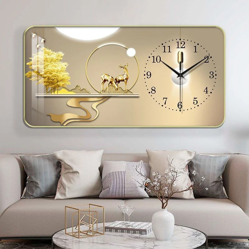 Tranh đồng hồ tráng gương Sài Gòn treo tường hươu