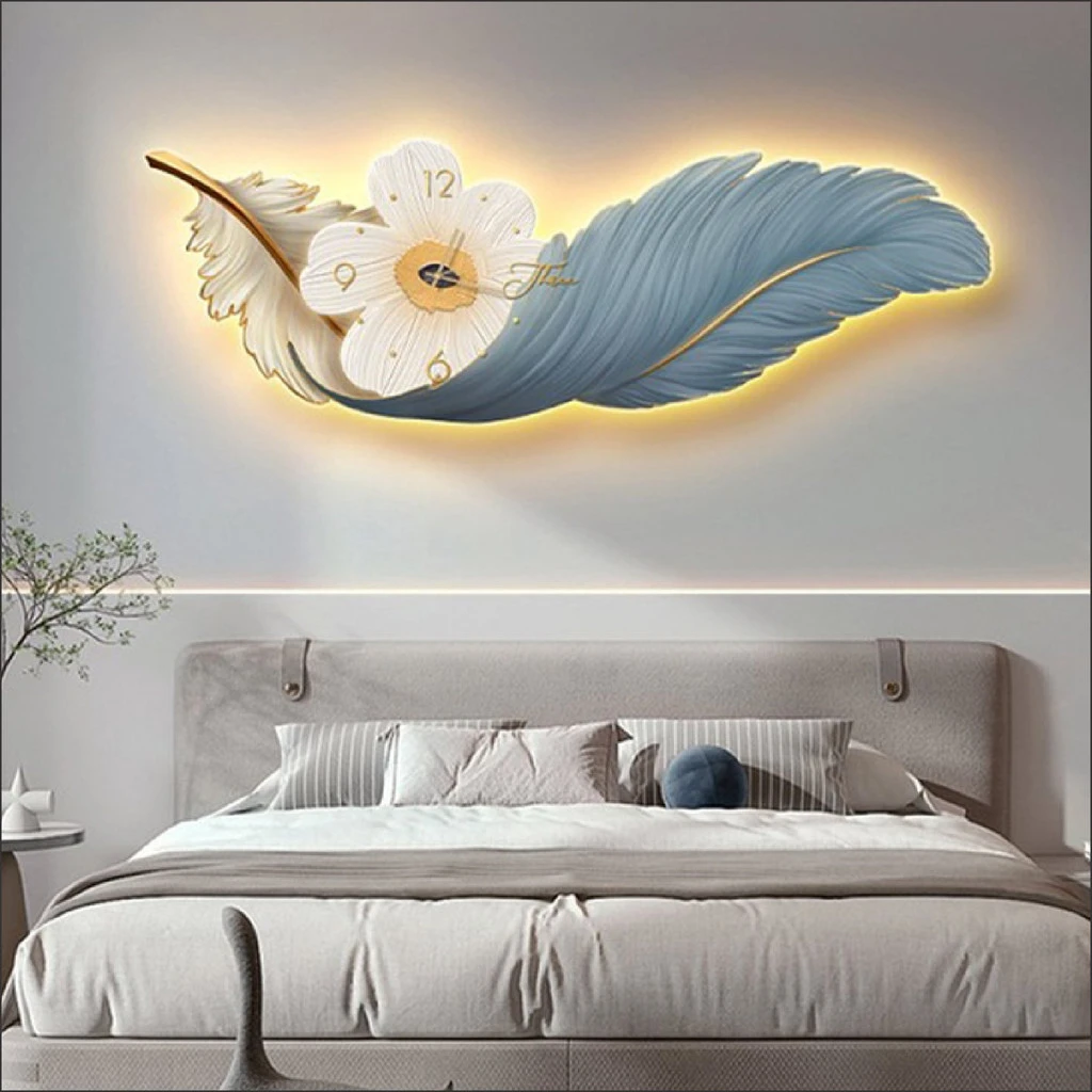 Tranh tráng gương Bình Dương đồng hồ lông vũ