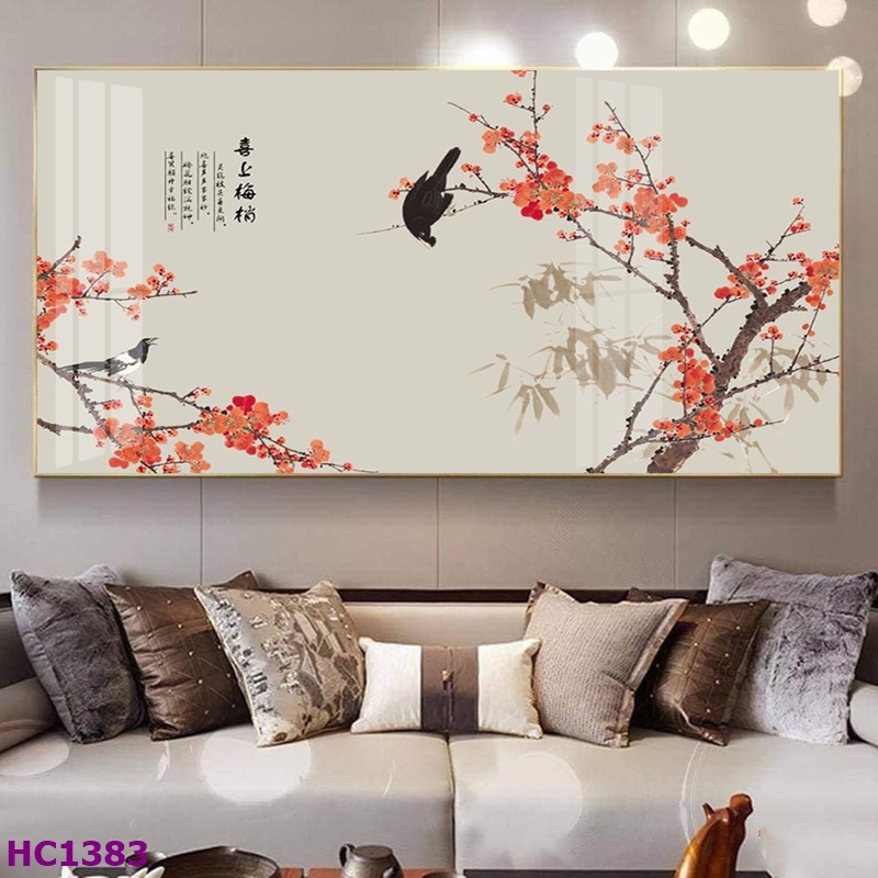 Tranh Kiên Giang Tết hoa đào chim én cho phòng khách