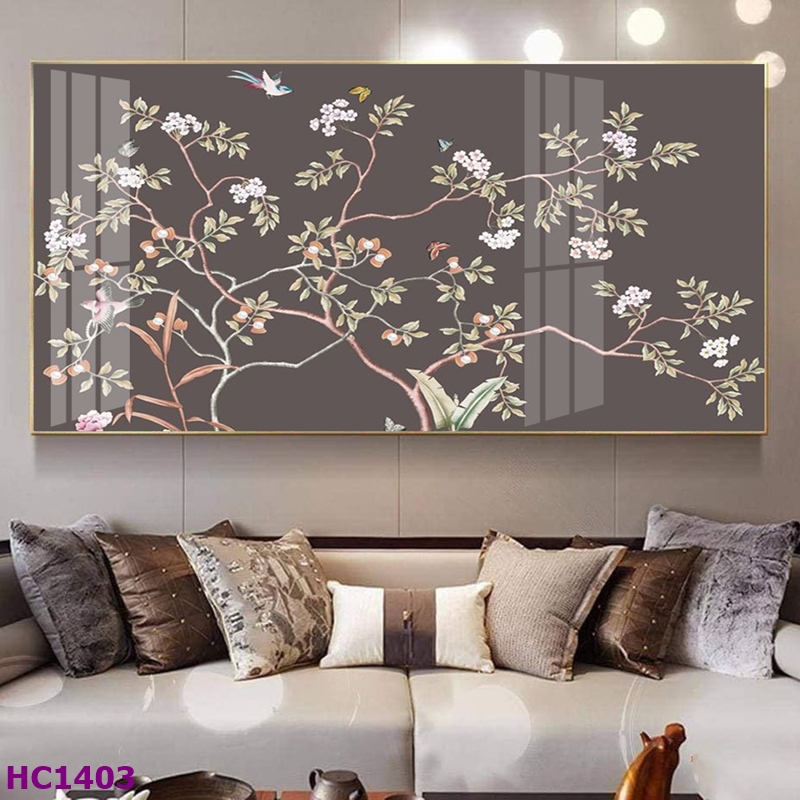 Tranh Kiên Giang Tết hoa đào chim én cho phòng khách