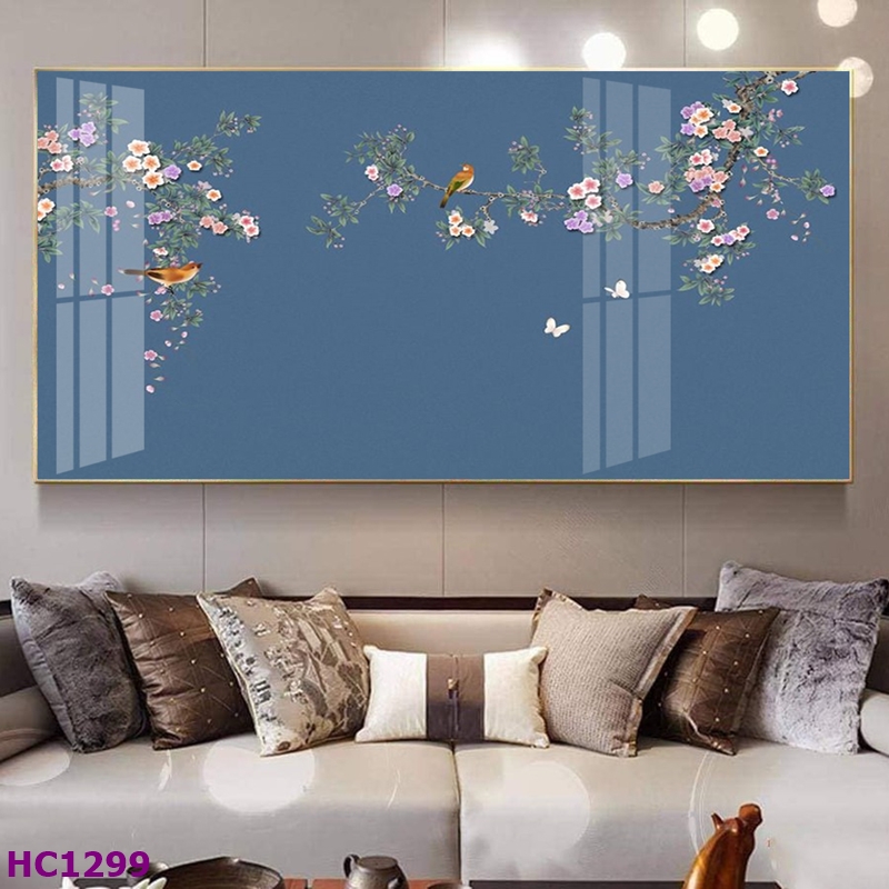 Tranh Kiên Giang Tết hoa đào chim én cho phòng khách