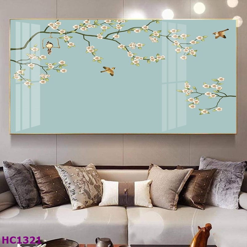 Tranh Kiên Giang Tết hoa đào chim én cho phòng khách