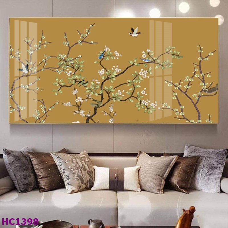 Tranh Kiên Giang Tết hoa đào chim én cho phòng khách