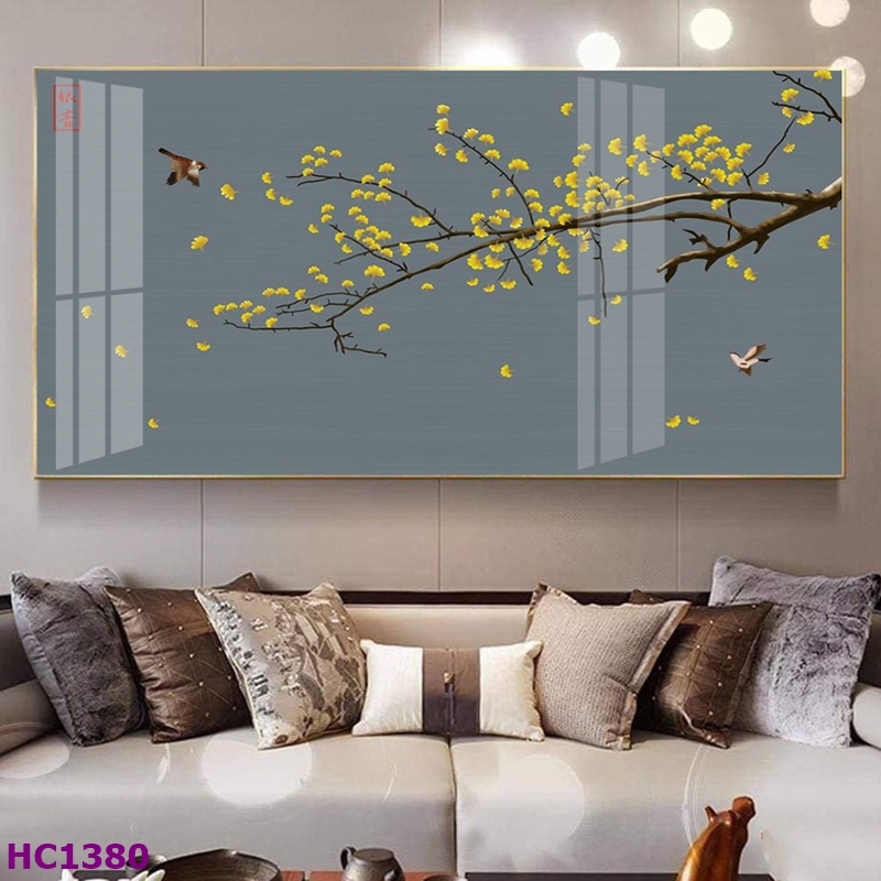 Tranh Kiên Giang Tết hoa đào chim én cho phòng khách