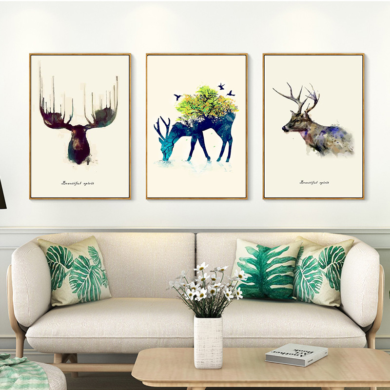 Tranh bộ 3 Đà Nẵng hươu tài lộc canvas