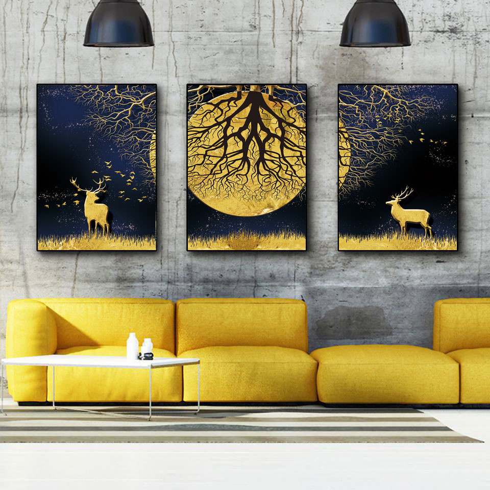 Tranh bộ 3 Đà Nẵng hươu tài lộc canvas