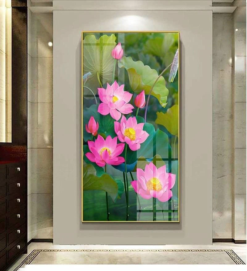 Tranh Bình Dương cửu ngư hoa sen mặt kính