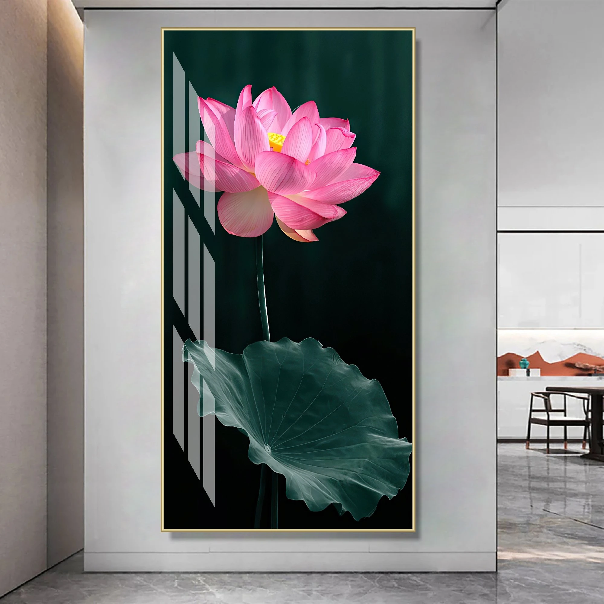 Tranh Bình Dương cửu ngư hoa sen mặt kính