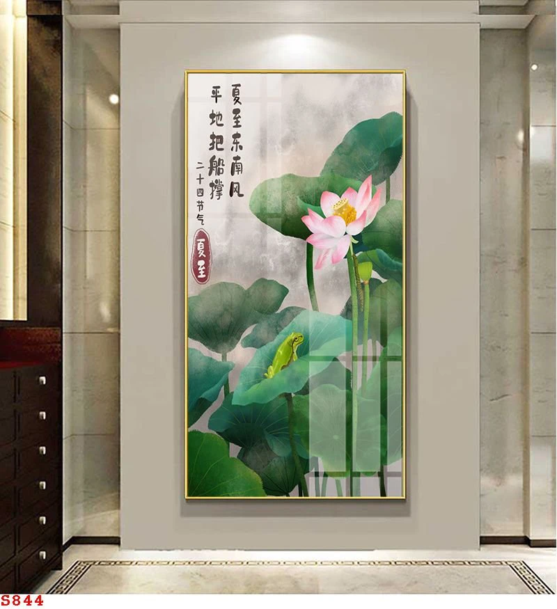 Tranh Bình Dương cửu ngư hoa sen mặt kính