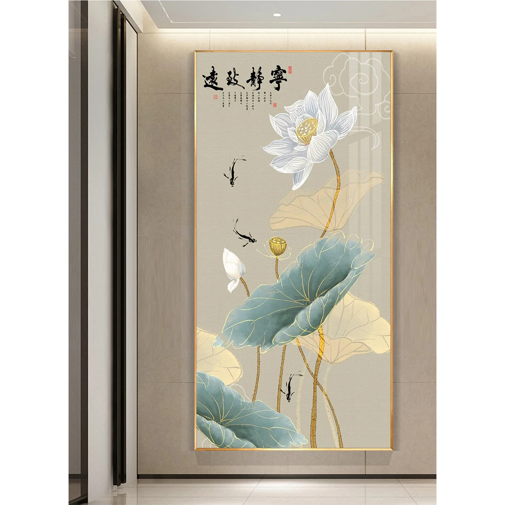 Tranh Bình Dương cửu ngư hoa sen mặt kính