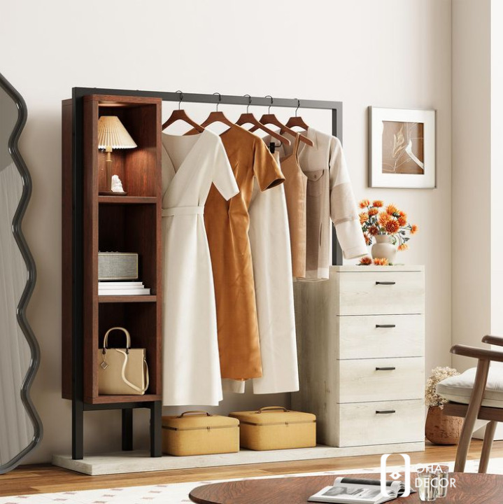 Các mẫu kệ treo quần áo kết hợp tủ đa năng nổi bật tại Oha Decor