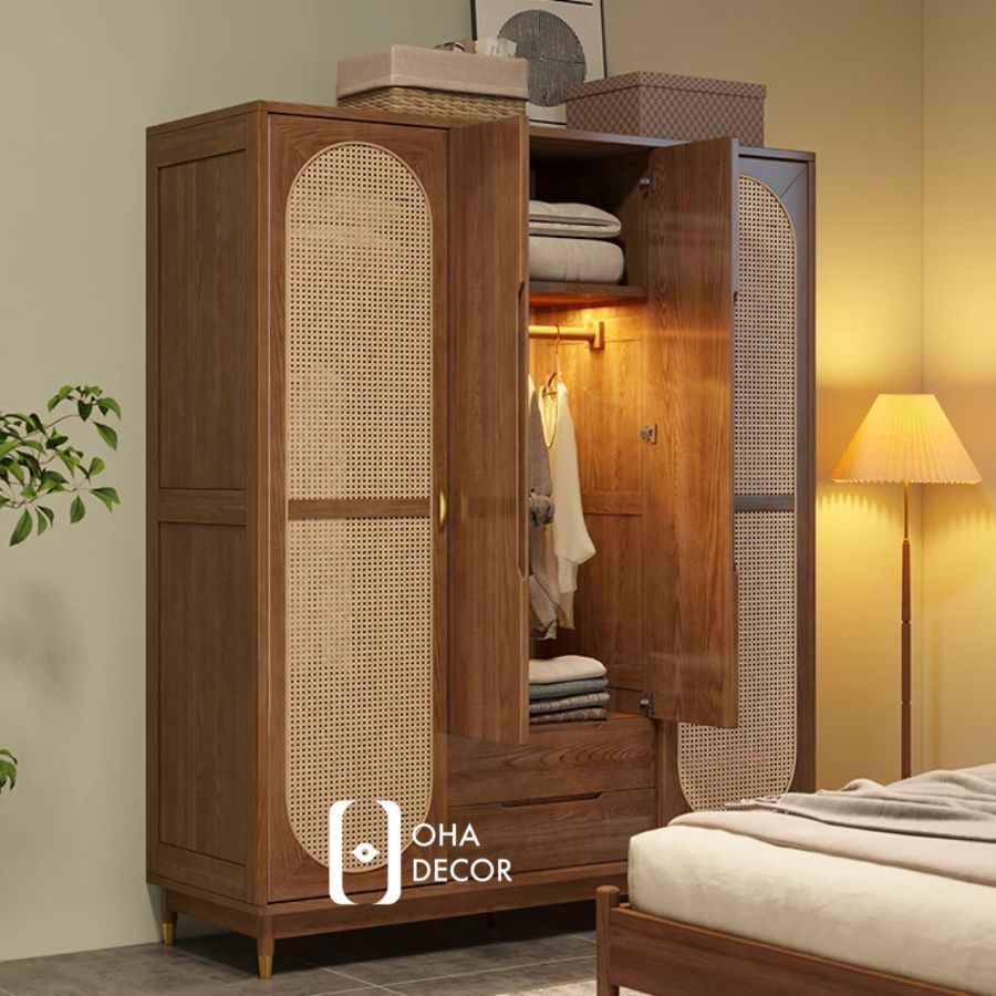 Bảo hành tủ quần áo cánh mây khung gỗ tự nhiên