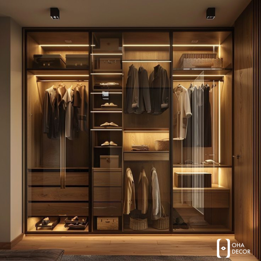 Tủ quần áo gỗ cửa lùa Đà Nẵng - Giải pháp lưu trữ hoàn hảo từ Oha Decor 3 Tủ quần áo gỗ cửa lùa kết hợp kính cường lực Đà Nẵng