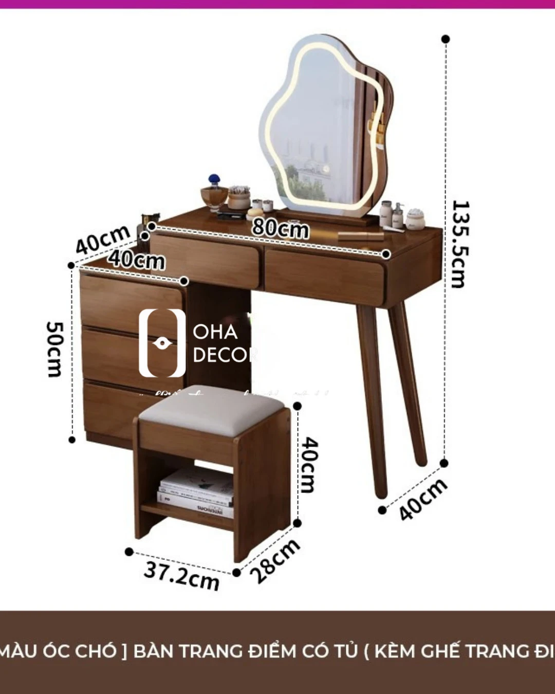 3 Chức năng Bàn Trang Điểm Gỗ Tự Nhiên BR114