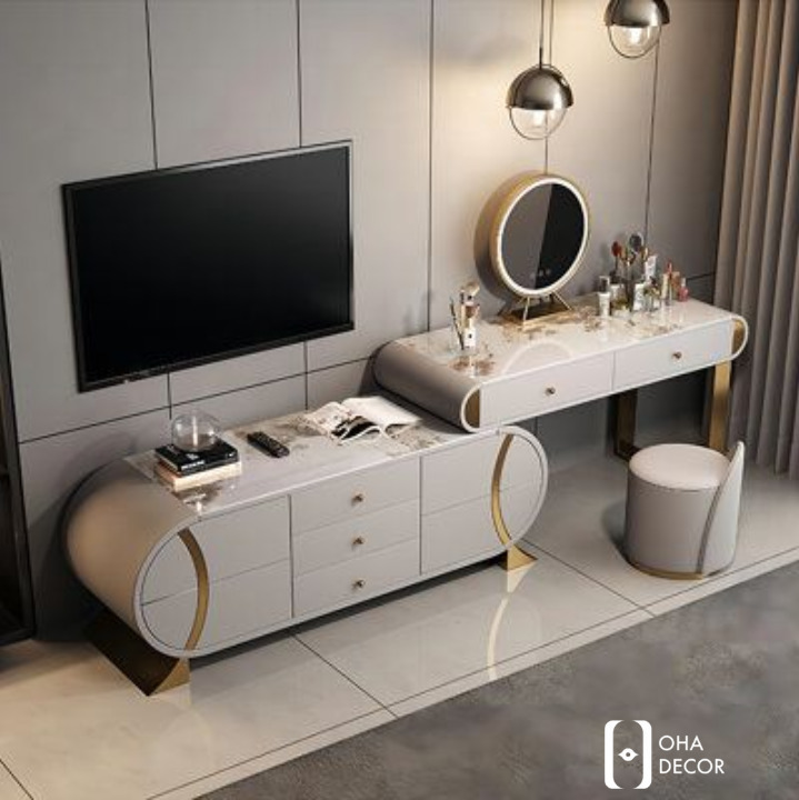 Các mẫu bàn trang điểm gỗ tự nhiên tích hợp tủ lưu trữ nổi bật tại OHA Decor Đà Nẵng