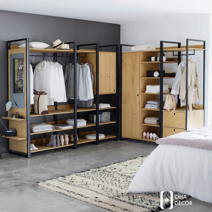Các mẫu kệ treo quần áo khung thép kết hợp gỗ hiện đại đặc trưng OHA Decor tại Quảng Bình