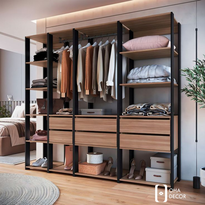 Ứng dụng thực tế của kệ treo quần áo khung thép kết hợp gỗ hiện đại tại Quảng Bình