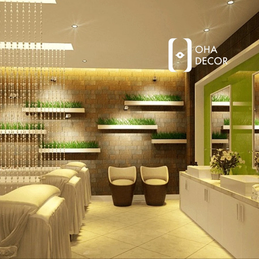 Cách trang trí spa mini đẹp Đà Nẵng bằng tranh và đèn decor