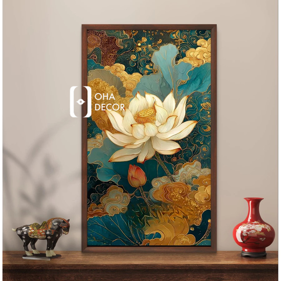 Tranh canvas hoa sen Ninh Bình – Vẻ đẹp thanh khiết tôn lên không gian sống tinh tế 4 tranh canvas hoa sen Ninh Bình