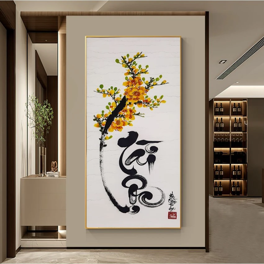Mô tả: Tranh Tết Đẹp Cho Năm 2026 Quảng Ngãi in canvas cao cấp, hoa mai vàng rực rỡ trên nền trắng tinh khôi Tranh Tết Đẹp Cho Năm 2026 Quảng Ngãi