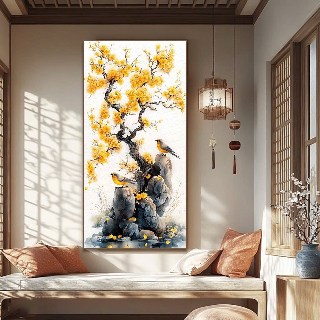 Mô tả: Tranh Tết Bính Ngọ 2026 Hà Nội in lụa, màu sắc ấm áp, thanh lịch như tranh thật Tranh Tết Bính Ngọ 2026 Hà Nội