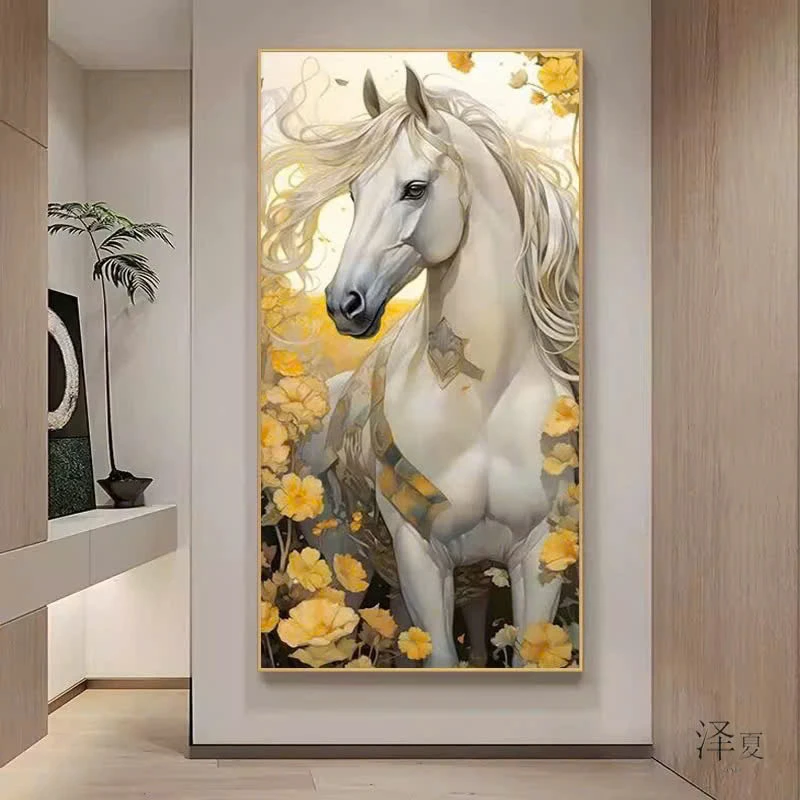 Mô tả: Tranh Tết mã đáo thành công tặng sếp Huế 2026 in canvas ép nhũ vàng, nền hoa vàng đẹp Tranh Tết Mã Đáo Thành Công Tặng Sếp Huế 2026