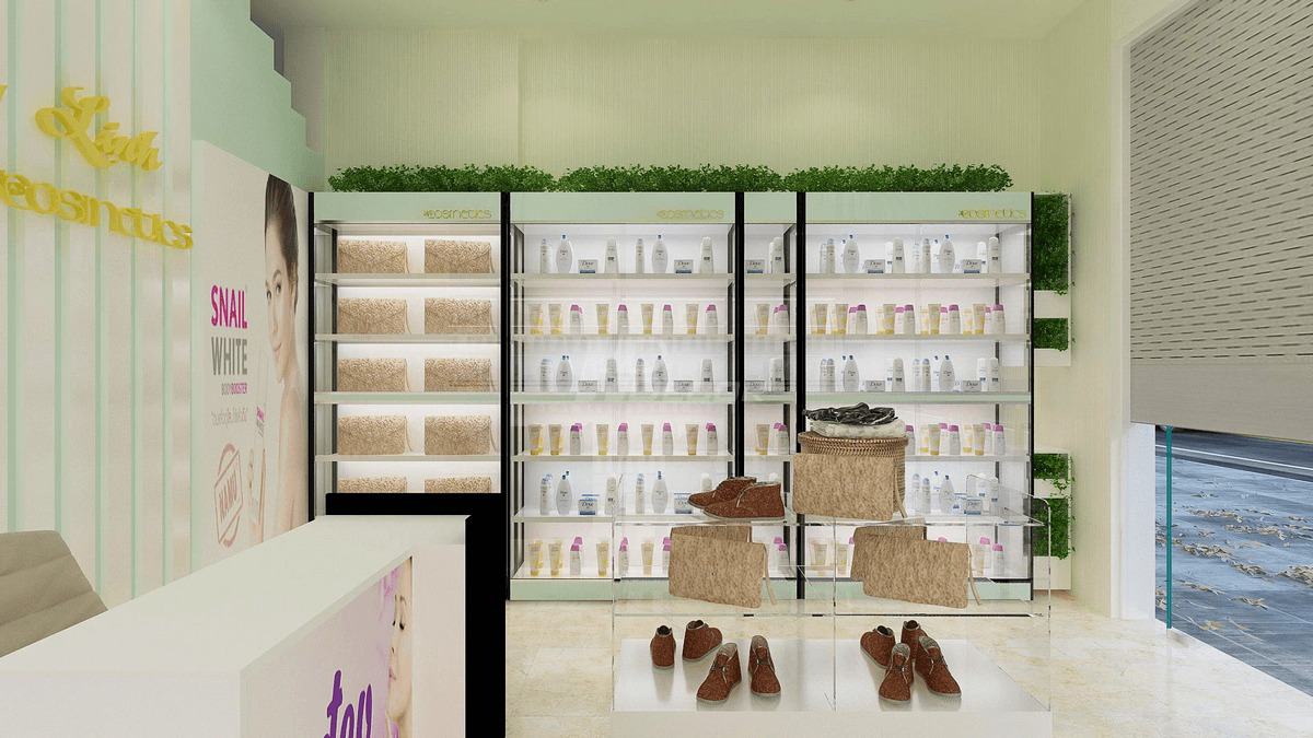 Bí quyết giúp shop đông khách nhờ thiết kế thi công shop mỹ phẩm Hà Nội năm 2026 6 Thiết kế thi công shop mỹ phẩm Hà Nội