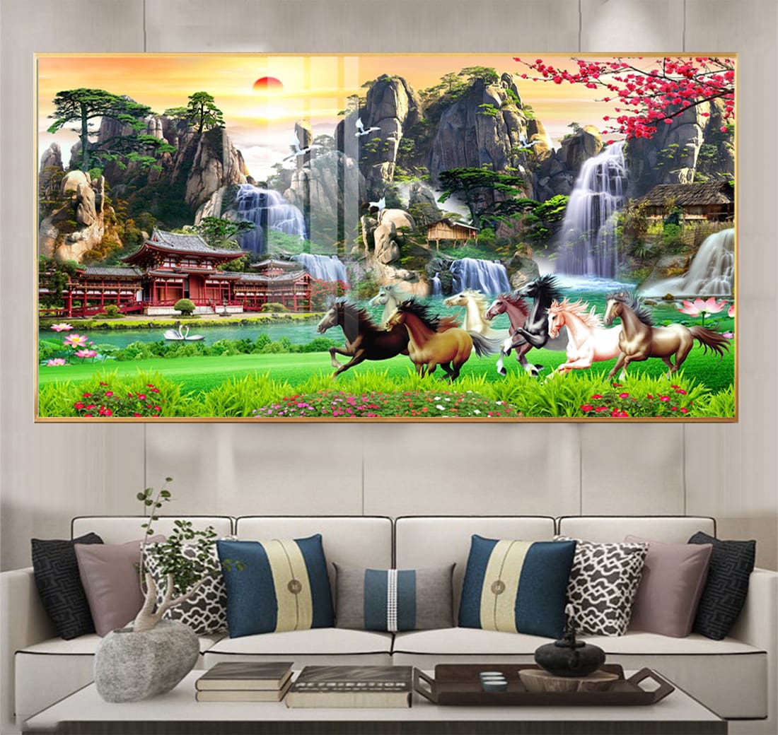Tranh tết ngựa bát mã mặt gương treo phòng khách Huế – Biểu tượng thành công; thăng tiến năm 2026 4 Tranh tết ngựa bát mã mặt gương treo phòng khách Huế