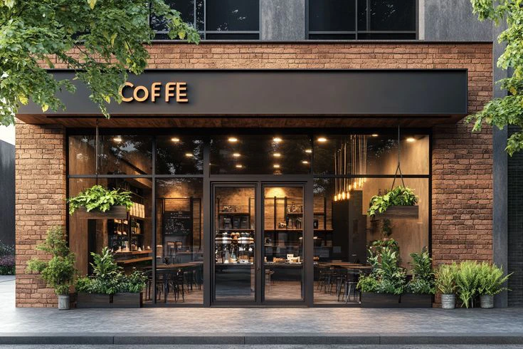 Quán cafe phong cách Industrial trong thiết kế thi công cafe Quảng Bình, với bê tông gạch đỏ