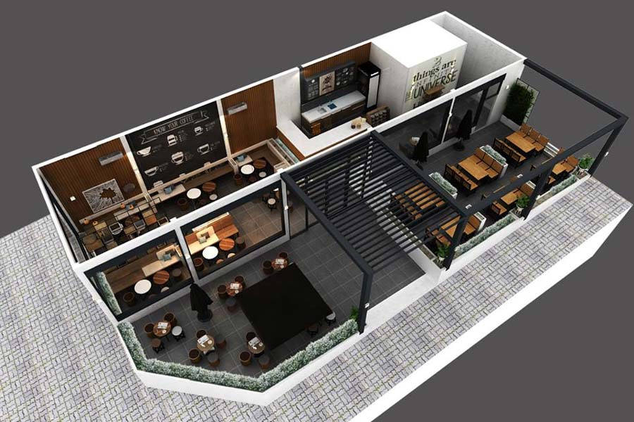 Thiết kế thi công cafe Quảng Bình - Đồng Hành Cùng Những Khởi Đầu Mới 6 Bản vẽ phối cảnh 3D chi tiết cho dự án thiết kế thi công cafe Quảng Bình, hình dung không gian 99% trước thi công.