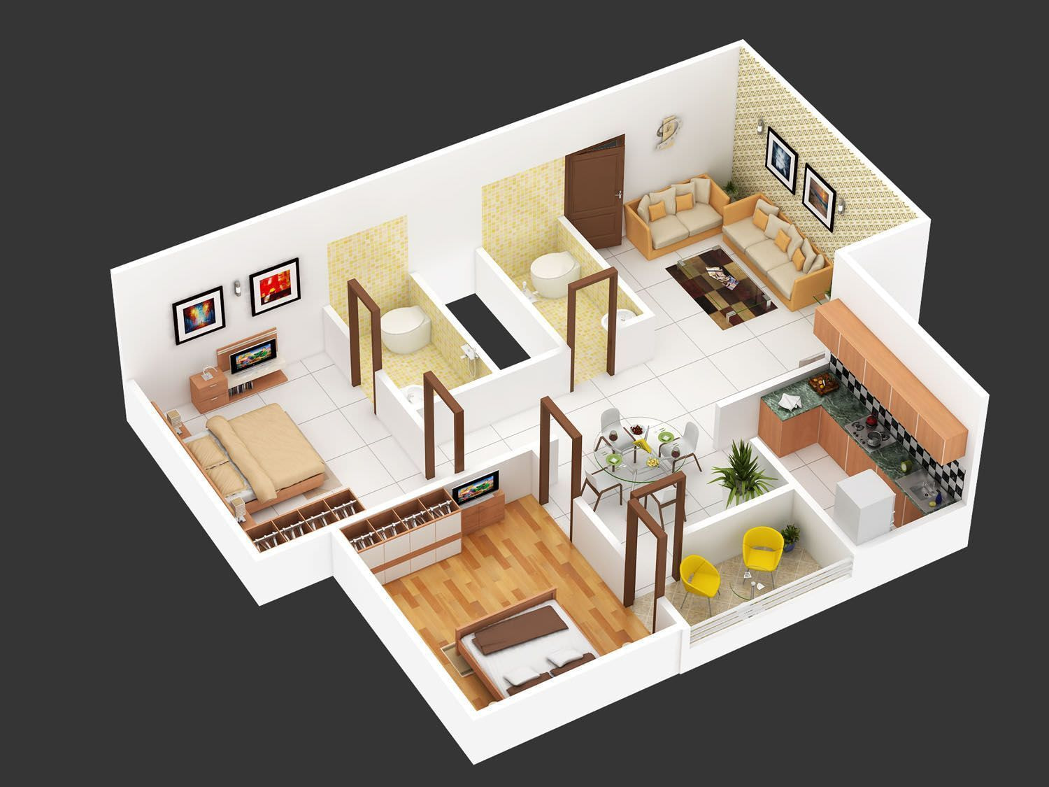 thiết kế thi công nội thất chung cư Quảng Bình - bản vẽ 3d