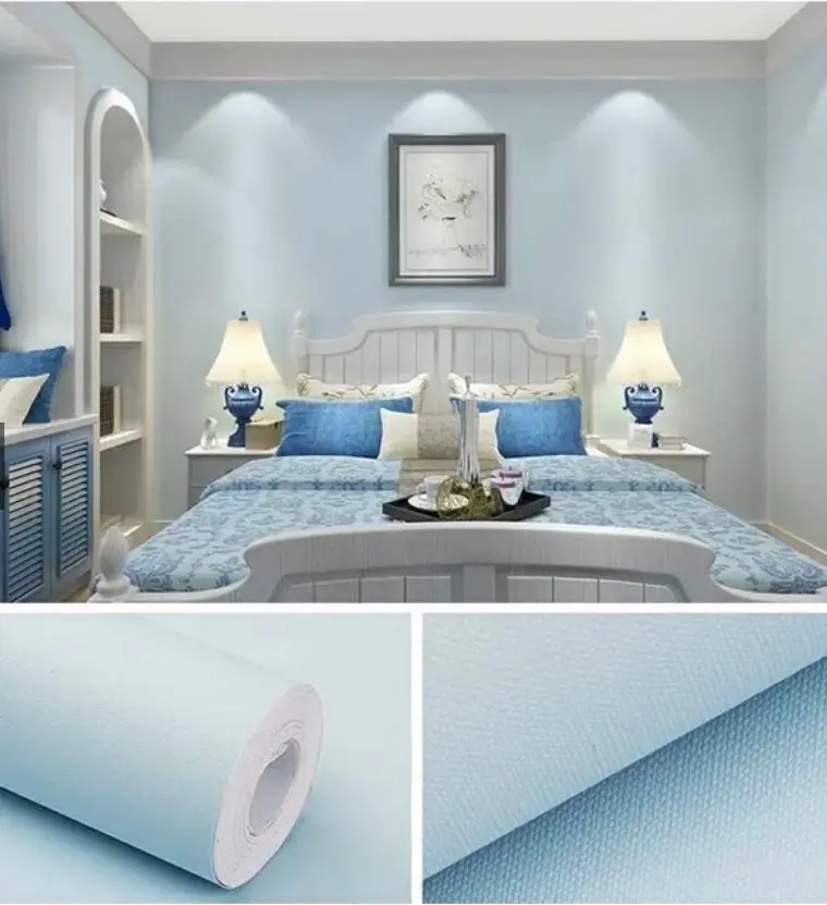 giấy dán tường phòng ngủ màu xanh Quy Nhơn