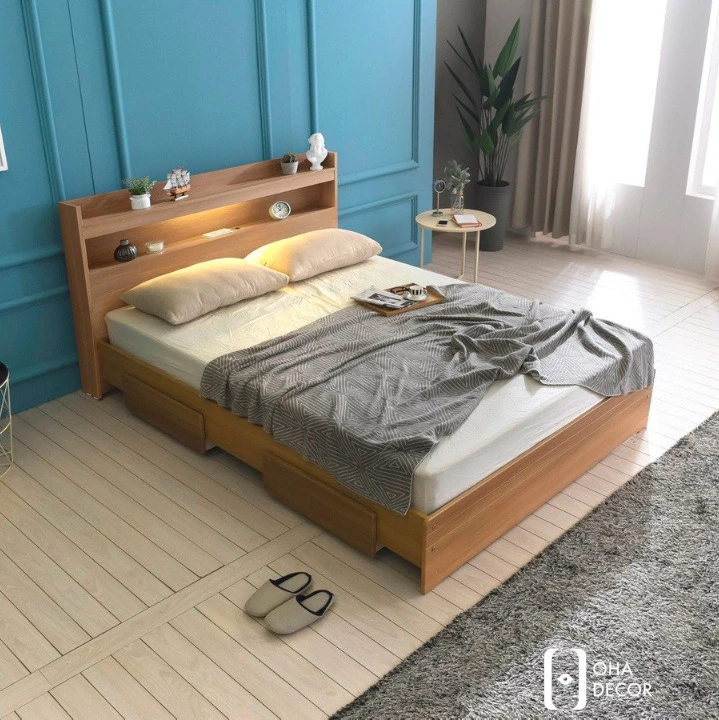 giường gỗ tự nhiên bệt kiểu Hàn có đầu gường Huế