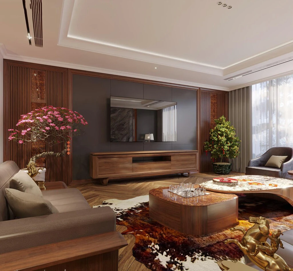 Kệ tivi gỗ tự nhiên sàn thiết kế hiện đại