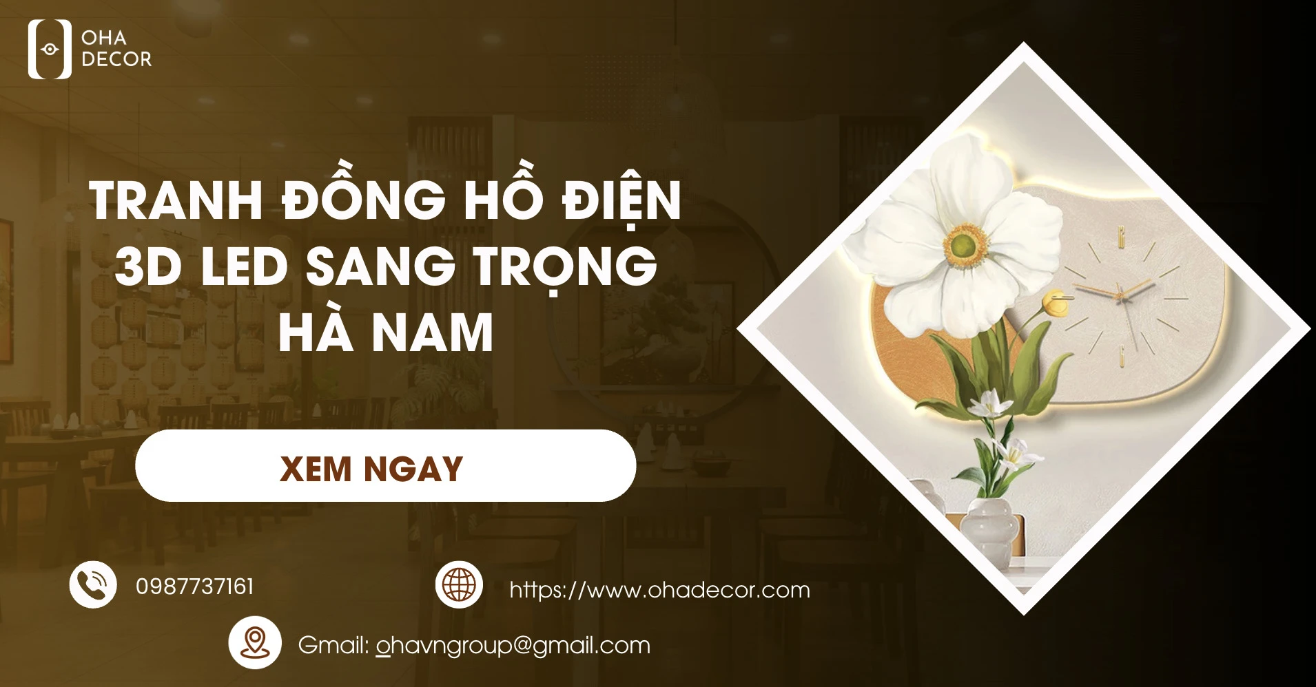 Tranh đồng hồ điện 3D led sang trọng Hà Nam