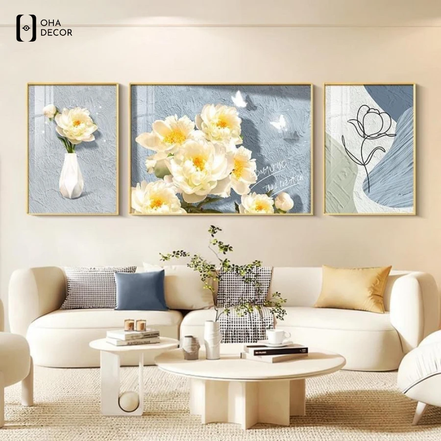 Mua bộ 3 tranh treo tường bình hoa nghệ thuật pastel Vĩnh Phúc tại Oha Decor