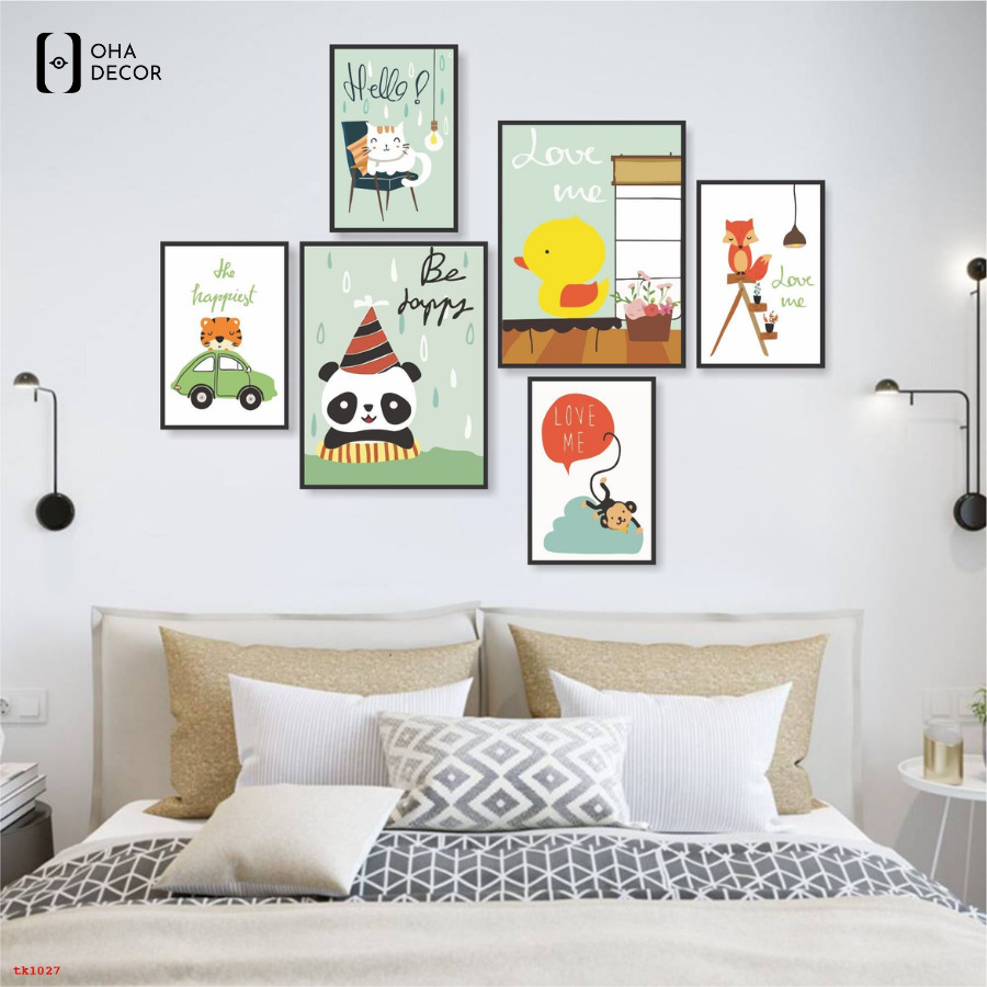 Kinh nghiệm chọn bộ 6 tranh canvas decor phòng ngủ An Giang đẹp và hài hòa 3 Phối bộ 6 tranh canvas decor phòng ngủ An Giang với nội thất