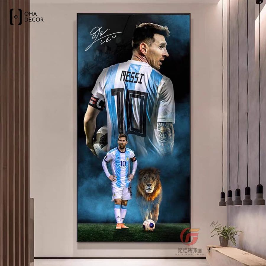 Tranh bóng đá tráng gương Messi Hà Nam tạo sự đồng điệu và ấm áp cho không gian tường 