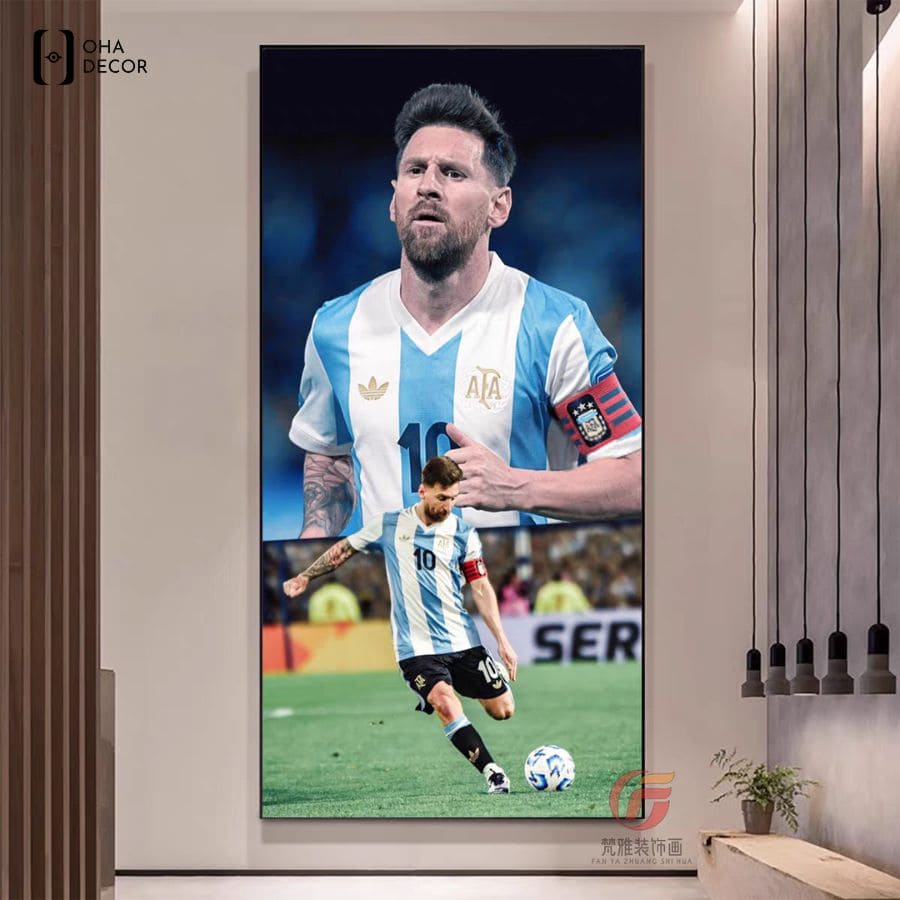 Tranh bóng đá tráng gương Messi Hà Nam tái hiện pha đi bóng điêu luyện rực lửa trên sân cỏ