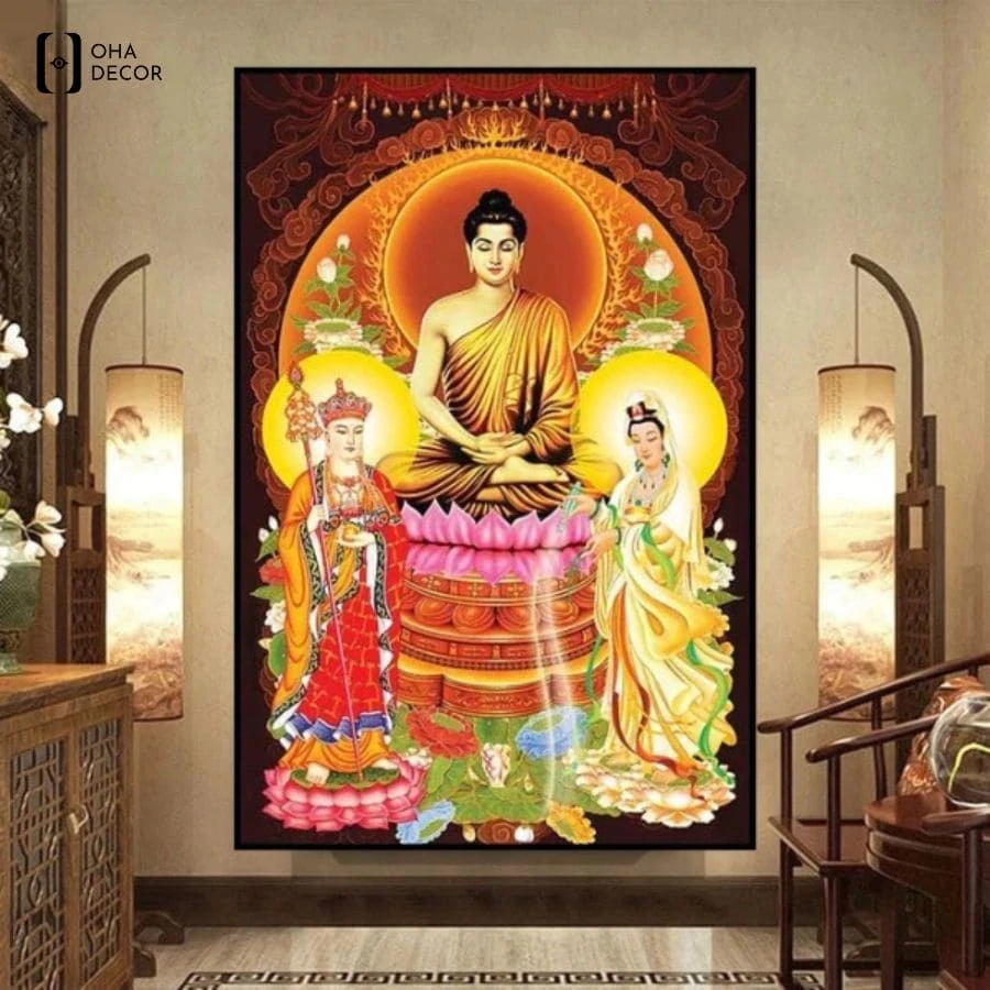 Thỉnh tranh mặt kính Phật cổ cho phòng thờ Hà Nam chất lượng cao cấp, tinh xảo tại Oha Decor