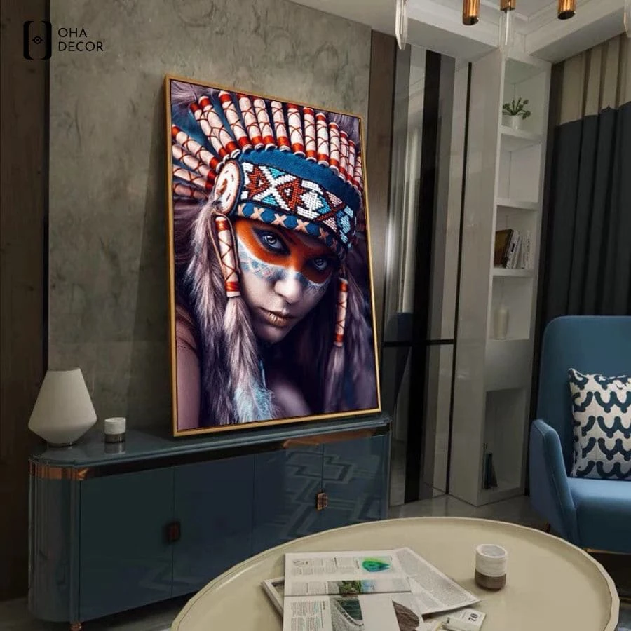 Sản phẩm thực tế sắc nét được chế tác tinh xảo bởi Oha Decor đơn vị phân phối tranh nghệ thuật thổ dân tráng gương Hà Nam uy tín