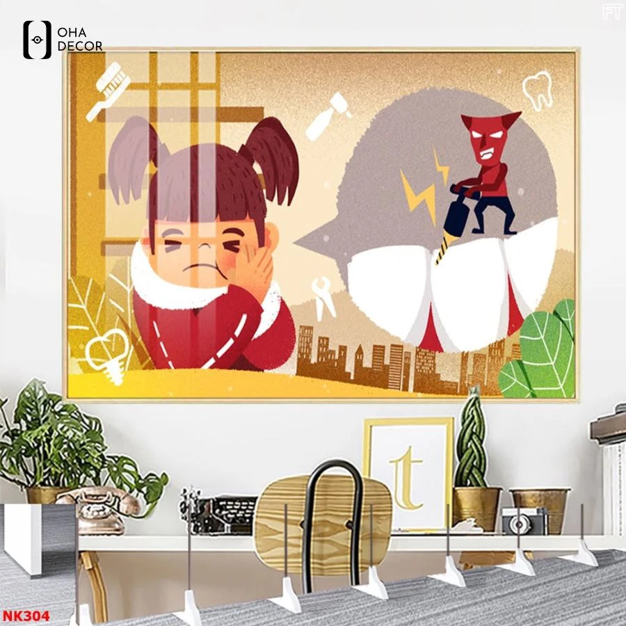 Tranh nha khoa dễ thương Tuyên Quang chủ đề siêu nhân chiến đấu với quái vật sâu răng bảo vệ nụ cười