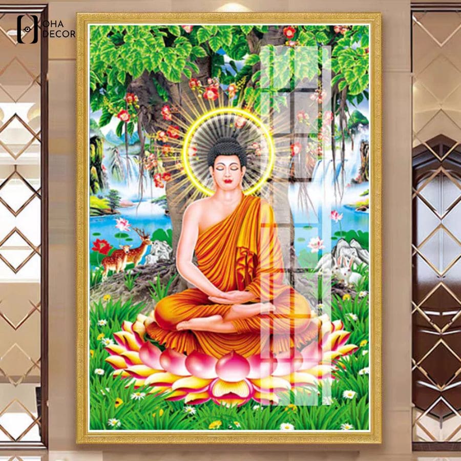 Top 6 tranh phật cổ xưa tráng gương phòng thờ tại Tuyên Quang 1 Mẫu tranh phật cổ xưa tráng gương phòng thờ Đức Phật Thích Ca tọa thiền dưới cội bồ đề