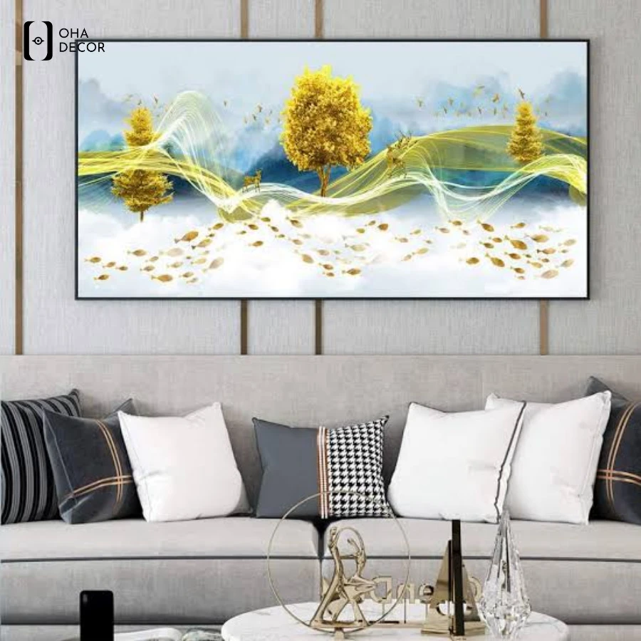 Kích thước tranh canvas khổ ngang phòng khách Đà Lạt phù hợp với không gian nội thất