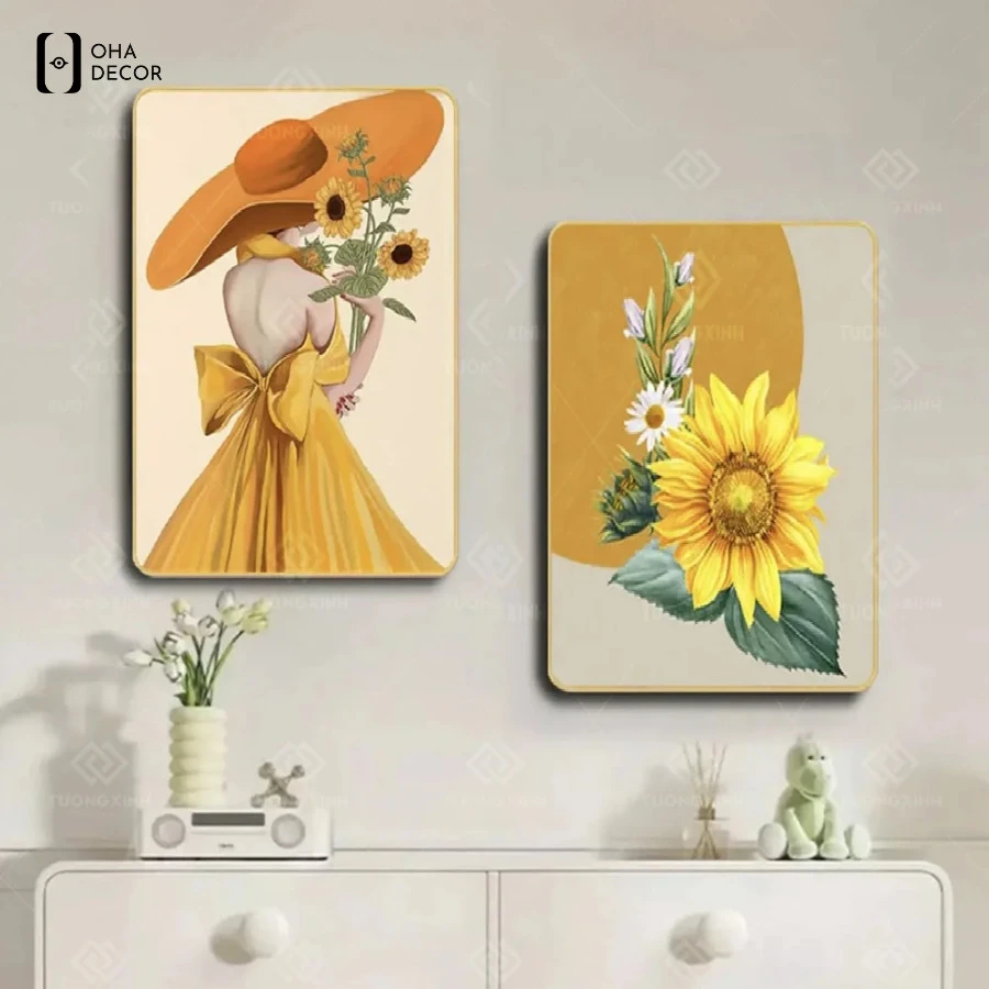 Mua tranh canvas hoa hướng dương cho tiệm nail Đà Lạt tại Oha Decor