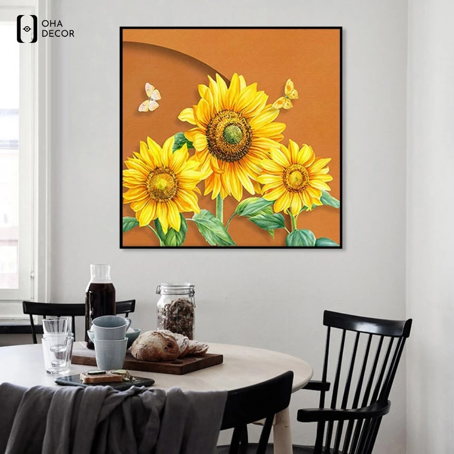 Những chi tiết giúp tranh canvas hoa hướng dương cho tiệm nail Đà Lạt trở nên nổi bật