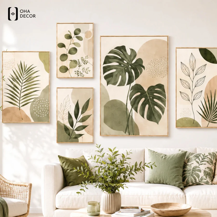 Phối tranh lá cây decor spa Thuận An đẹp và hài hòa